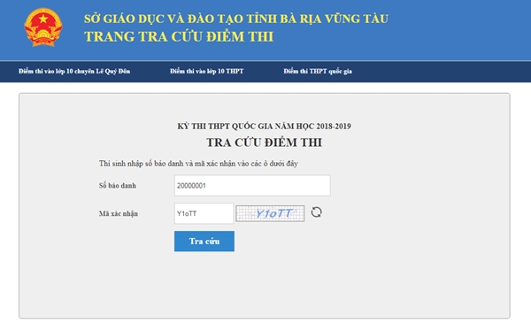 Xem, tra cứu điểm thi THPT Quốc gia năm 2018 của tỉnh Bà Rịa - Vũng Tàu - Ảnh 1
