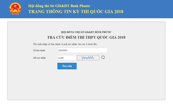 Xem, tra cứu điểm thi THPT Quốc gia năm 2018 của tỉnh Bình Phước - Ảnh 1