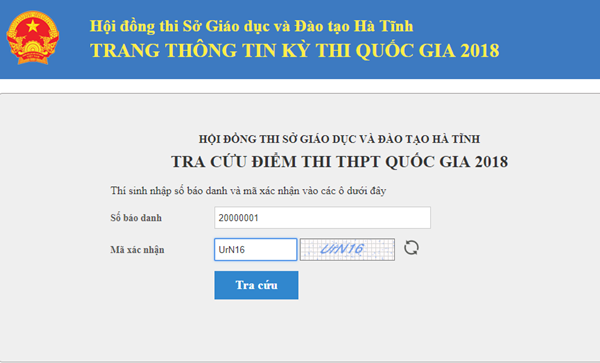 Xem, tra cứu điểm thi THPT Quốc gia năm 2018 của tỉnh Hà Tĩnh Xem, tra cứu điểm thi THPT Quốc gia năm 2018 của tỉnh Hà Tĩnh