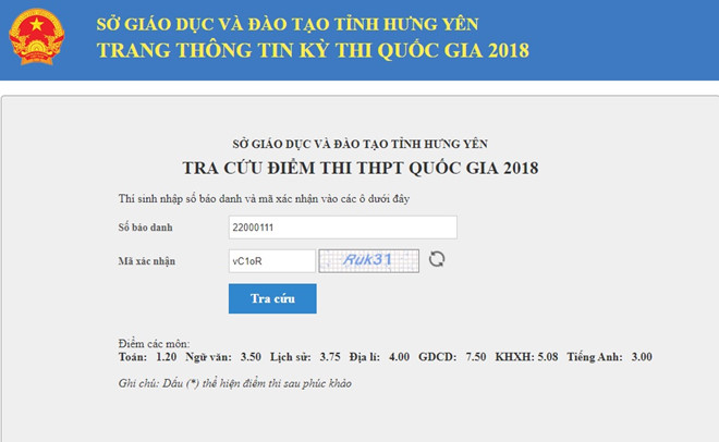 Xem, tra cứu điểm thi THPT Quốc gia năm 2018 của tỉnh Hưng Yên - Ảnh 1