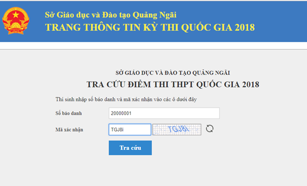 Xem, tra cứu điểm thi THPT Quốc gia năm 2018 của tỉnh Quảng Ngãi