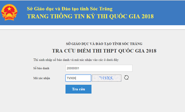 Xem, tra cứu điểm thi THPT Quốc gia năm 2018 của tỉnh Sóc Trăng Xem, tra cứu điểm thi THPT Quốc gia năm 2018 của tỉnh Sóc Trăng