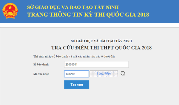 Xem, tra cứu điểm thi THPT Quốc gia năm 2018 của tỉnh Tây Ninh Xem, tra cứu điểm thi THPT Quốc gia năm 2018 của tỉnh Tây Ninh