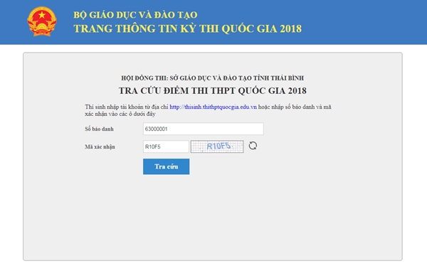 Xem, tra cứu điểm thi THPT Quốc gia năm 2018 của tỉnh Thái Bình Xem, tra cứu điểm thi THPT Quốc gia năm 2018 của tỉnh Thái Bình