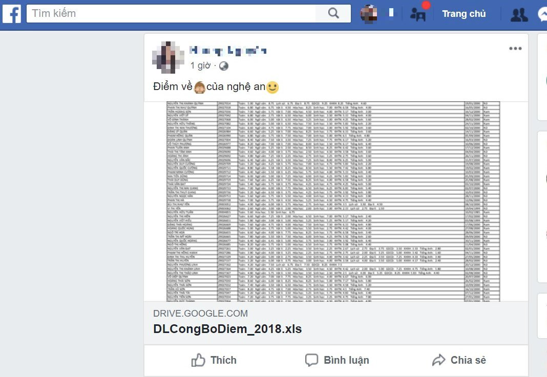 Nghệ An lộ điểm thi THPT quốc gia 2018 trước giờ công bố - Ảnh 1