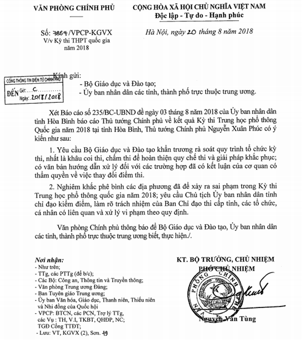 Thủ tướng chỉ đạo rà soát, xử lý gian lận điểm thi THPT Quốc gia năm 2018 Thủ tướng chỉ đạo rà soát, xử lý gian lận điểm thi THPT Quốc gia năm 2018