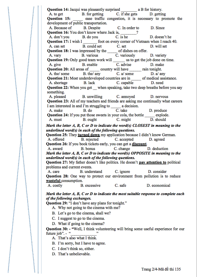 Thi thử lớp 10: Đề thi, đáp án môn Anh trường chuyên Lương Thế Vinh - Ảnh 2