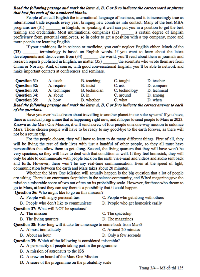 Thi thử lớp 10: Đề thi, đáp án môn Anh trường chuyên Lương Thế Vinh - Ảnh 3