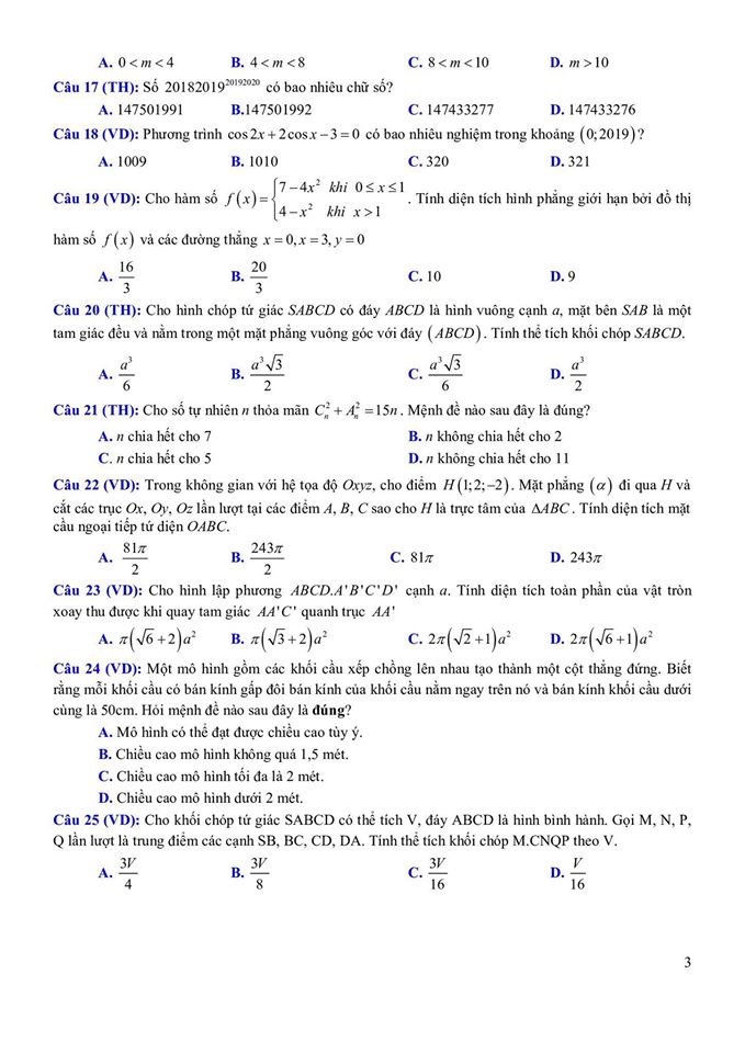 Đề thi thử THPT quốc gia môn Toán của trường THPT chuyên KHTN - Ảnh 3