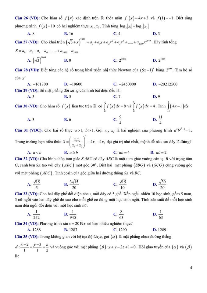 Đề thi thử THPT quốc gia môn Toán của trường THPT chuyên KHTN - Ảnh 4