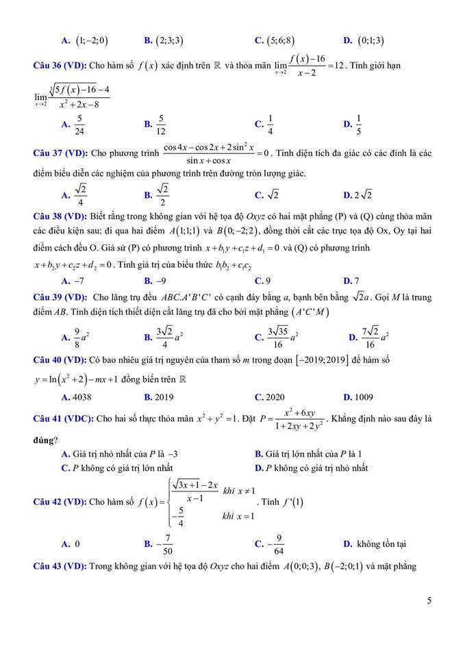 Đề thi thử THPT quốc gia môn Toán của trường THPT chuyên KHTN - Ảnh 5
