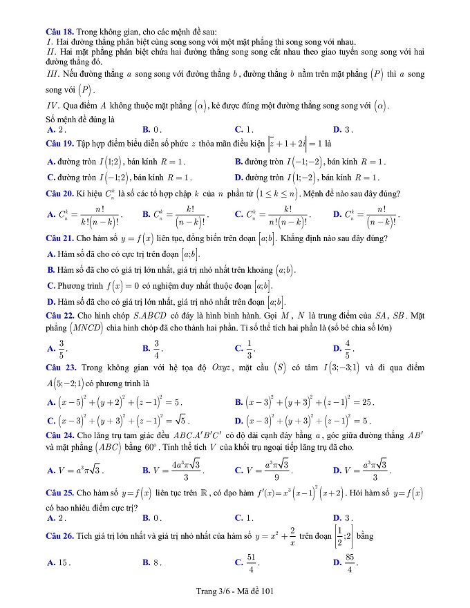 Đề thi thử môn Toán của Bắc Ninh