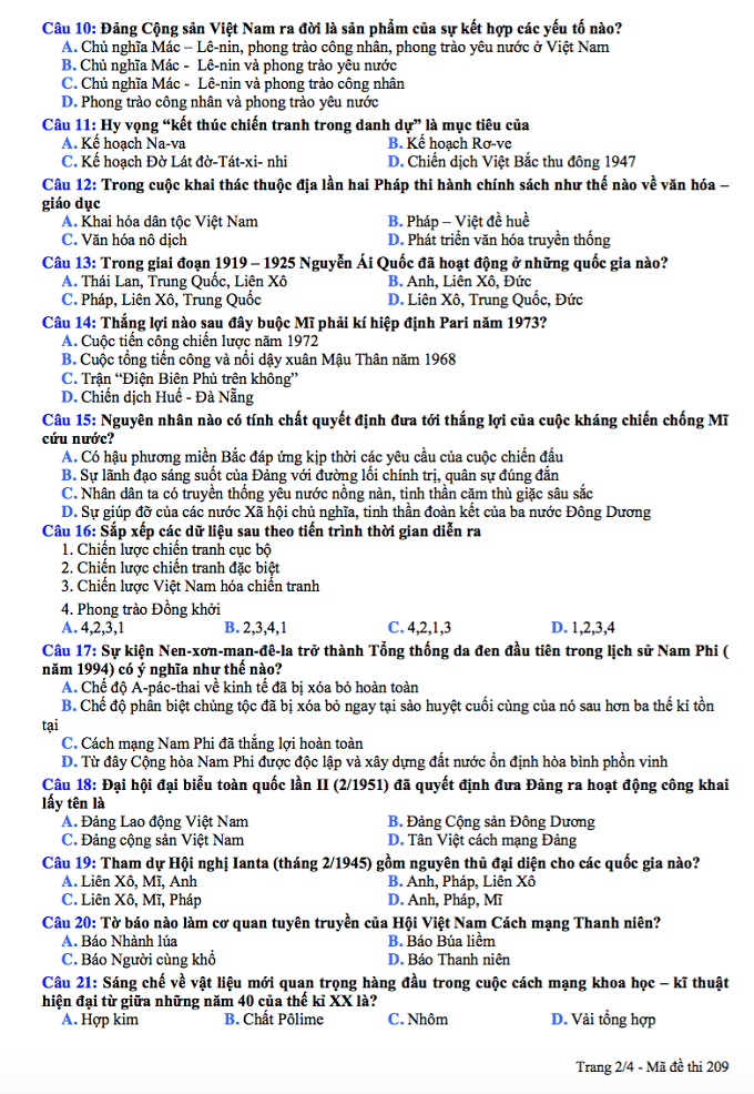 Thi thử lớp 10: Đề thi thử, đáp án môn Sử trường chuyên Lương Thế Vinh - Ảnh 2
