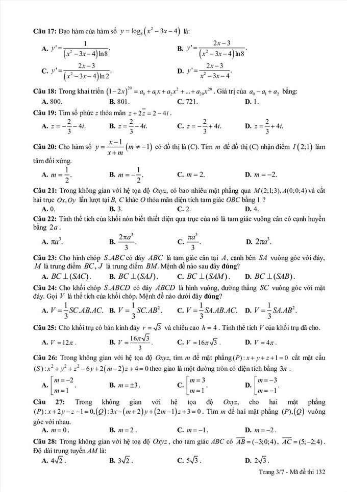 Thi thử ĐH 2019: Đề thi thử, đáp án môn Toán trường chuyên Thái Bình - Ảnh 3