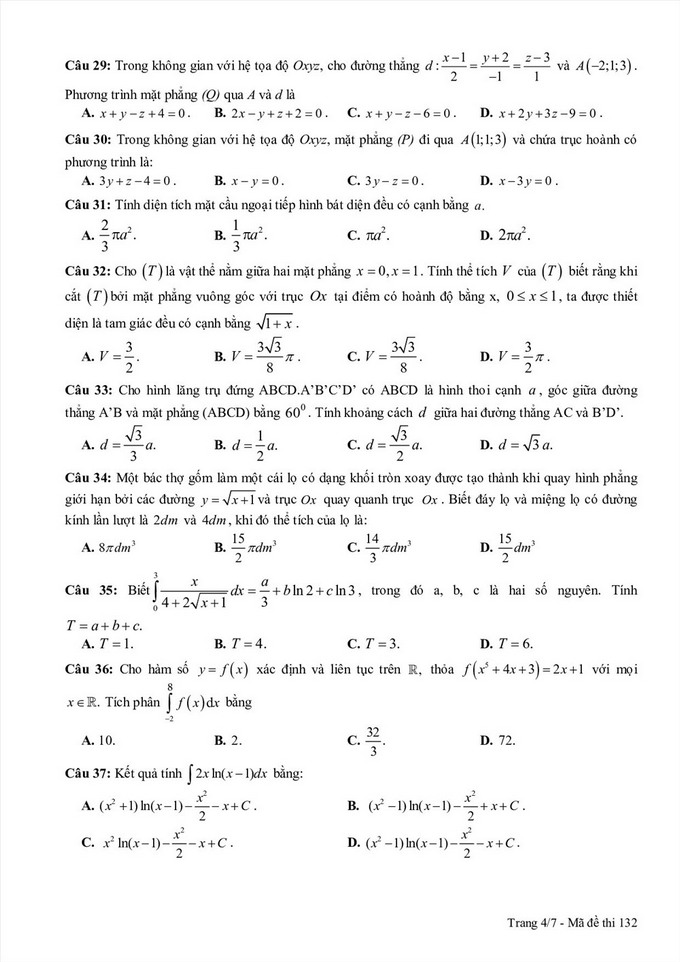 Thi thử ĐH 2019: Đề thi thử, đáp án môn Toán trường chuyên Thái Bình - Ảnh 4
