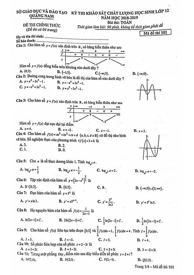 Thi thử THPT quốc gia: Đề thi thử và đáp án môn Toán ở Quảng Nam - Ảnh 1