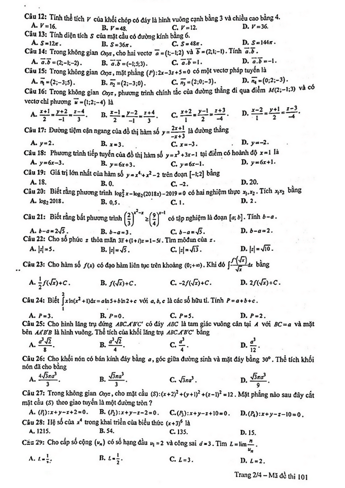 Thi thử THPT quốc gia: Đề thi thử và đáp án môn Toán ở Quảng Nam - Ảnh 2