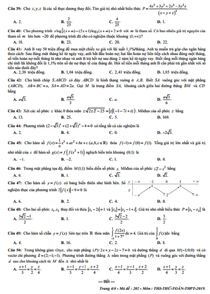 Thi thử THPT 2019: Đề thi thử và đáp án môn Toán ở Đà Nẵng - Ảnh 3