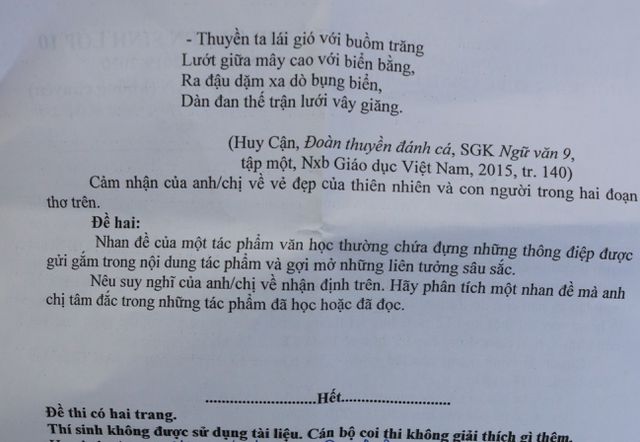 Đề thi Văn vào lớp 10 trường Phổ thông Năng khiếu TPHCM 