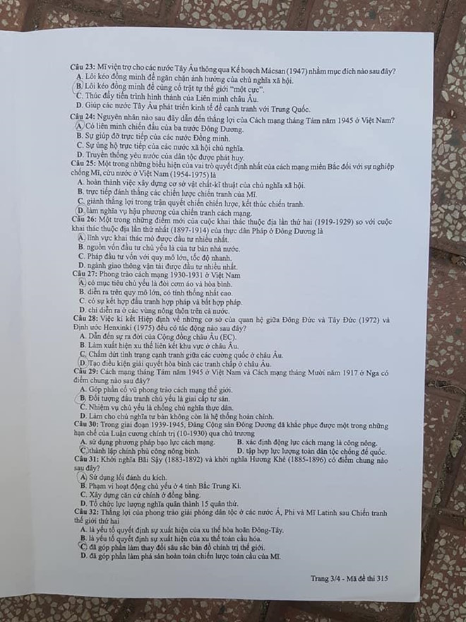 Đề thi môn Lịch sử kỳ thi THPT quốc gia 2019