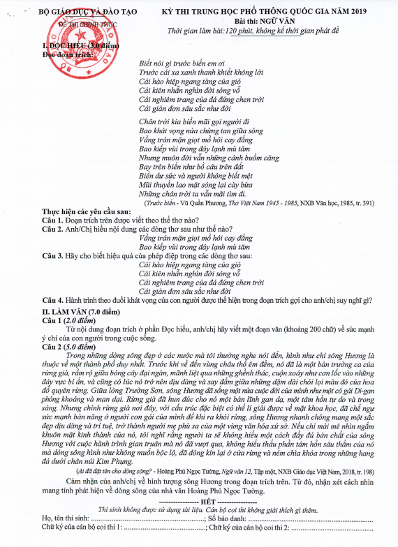 Đáp án chính thức môn Ngữ văn THPT quốc gia 2019 - Ảnh 1