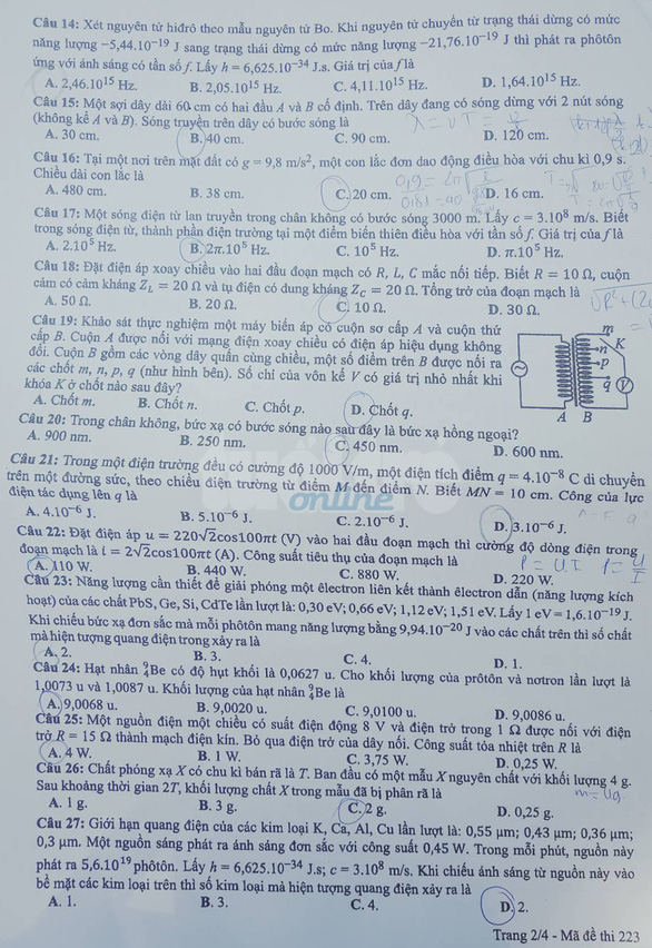Đề thi môn Vật lý kỳ thi THPT quốc gia 2019 Đề thi môn Vật lý kỳ thi THPT quốc gia 2019