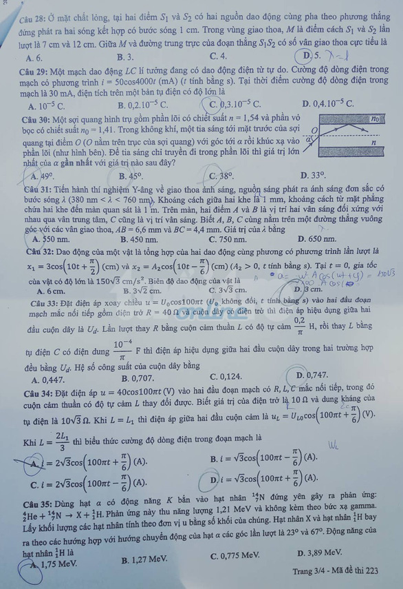 Đề thi môn Vật lý kỳ thi THPT quốc gia 2019 Đề thi môn Vật lý kỳ thi THPT quốc gia 2019