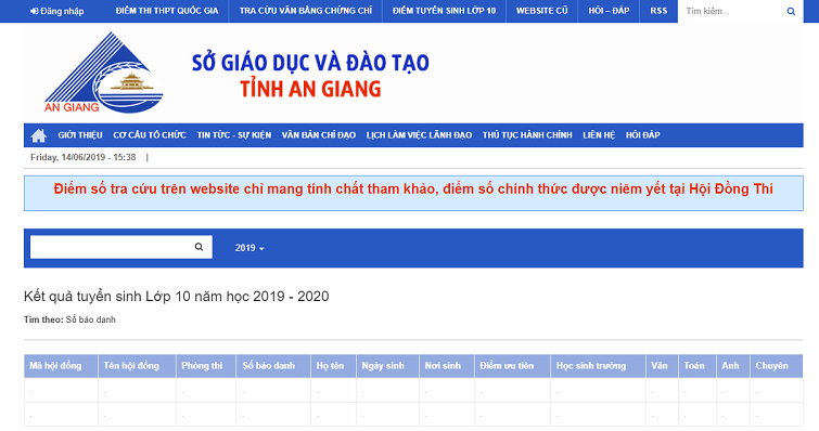 tra cứu điểm thi lớp 10 An Giang 2019