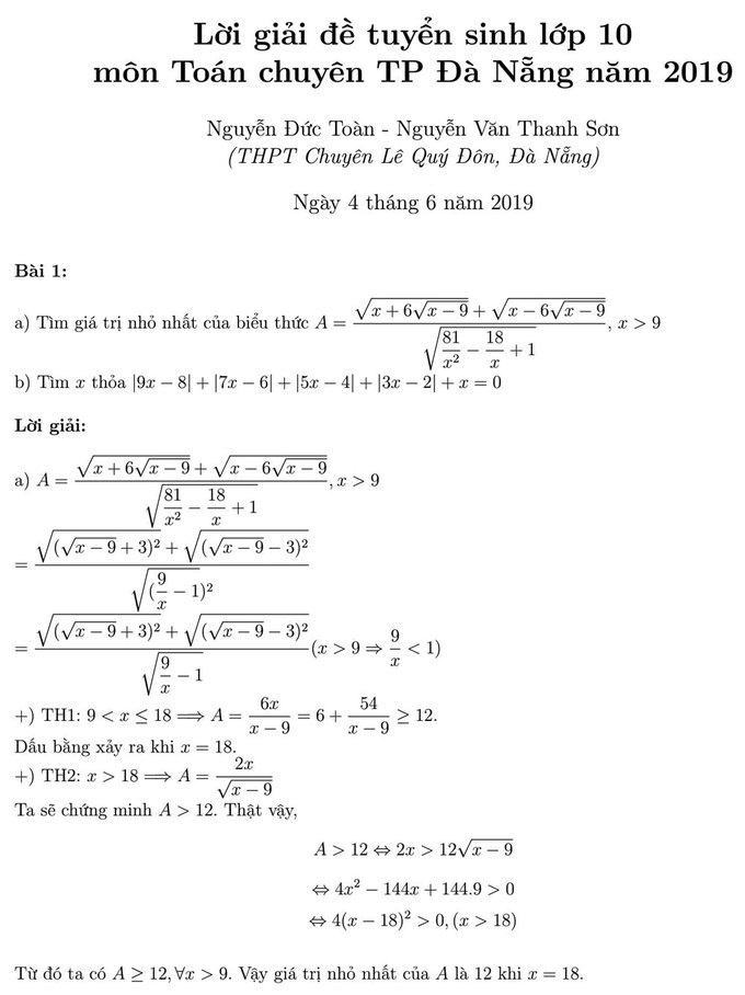 đáp án toán Đà Nẵng lời giải toán