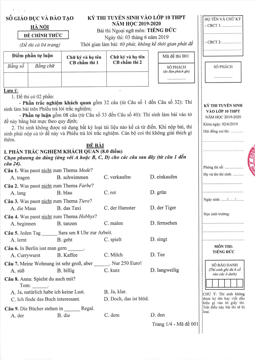 thi tiếng Đức vào lớp 10 thi tiếng Đức vào lớp 10