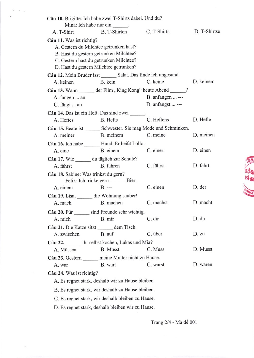 thi tiếng Đức vào lớp 10 thi tiếng Đức vào lớp 10