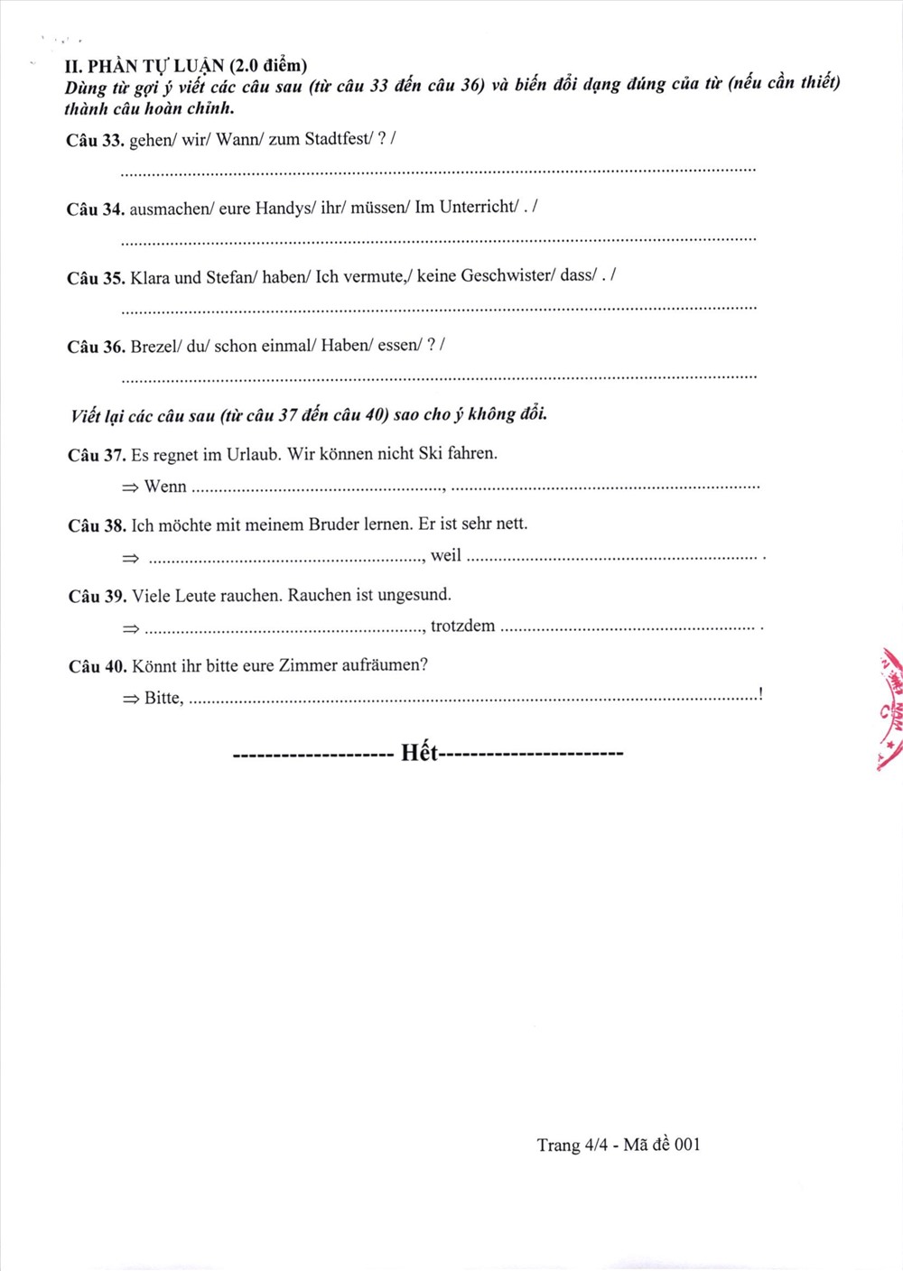 thi tiếng Đức vào lớp 10 thi tiếng Đức vào lớp 10