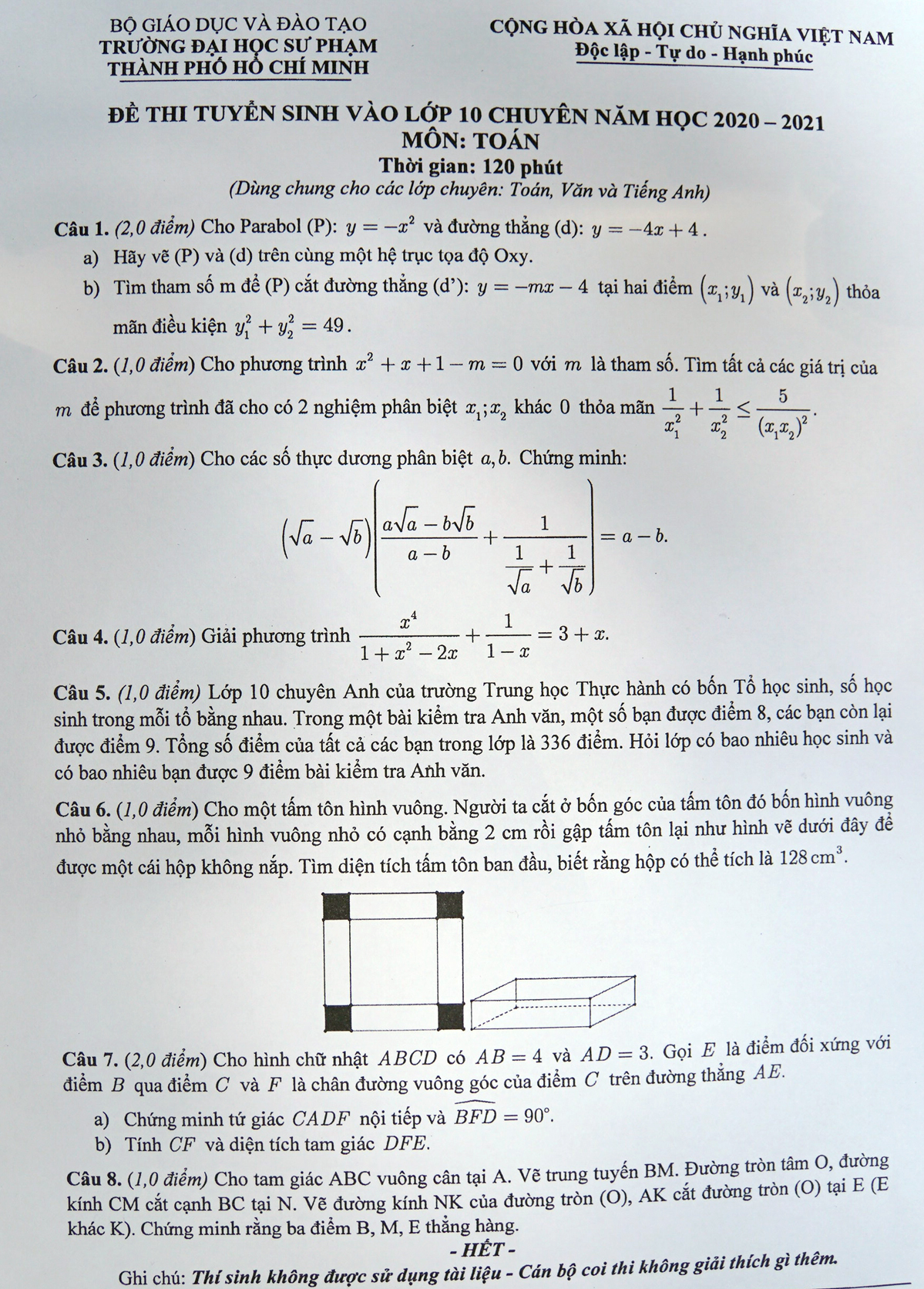 Gợi ý đáp án bài thi môn Toán vào lớp 10 trường THTH ĐH. Sư Phạm - Ảnh 1