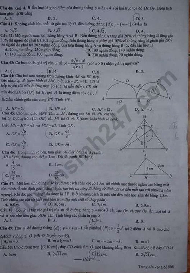 Đề và đáp án các môn thi tuyển sinh lớp 10 ở Hưng Yên năm 2020 - Ảnh 4
