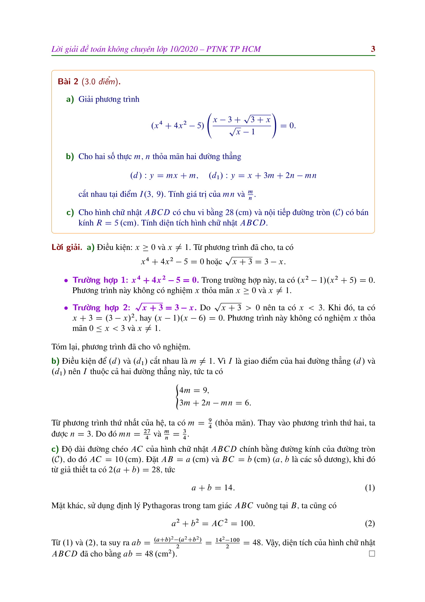 Đề thi Toán (không chuyên) vào lớp 10 Phổ thông Năng khiếu năm 2020 - Ảnh 3