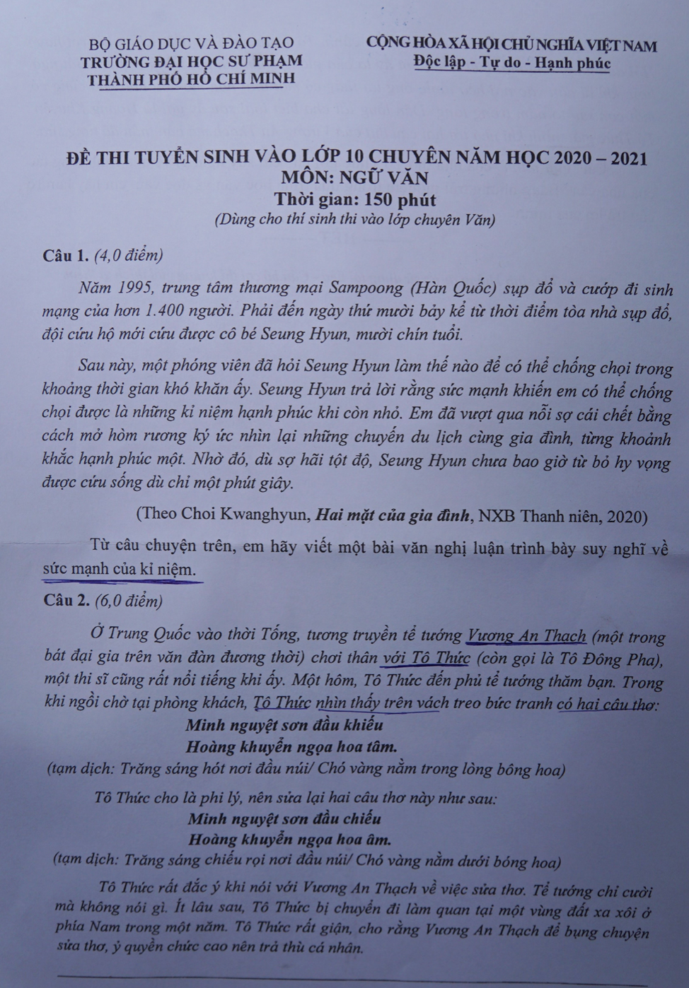 Tổng hợp đề thi môn chuyên lớp 10 trường TH Thực hành ĐH. Sư Phạm - Ảnh 3