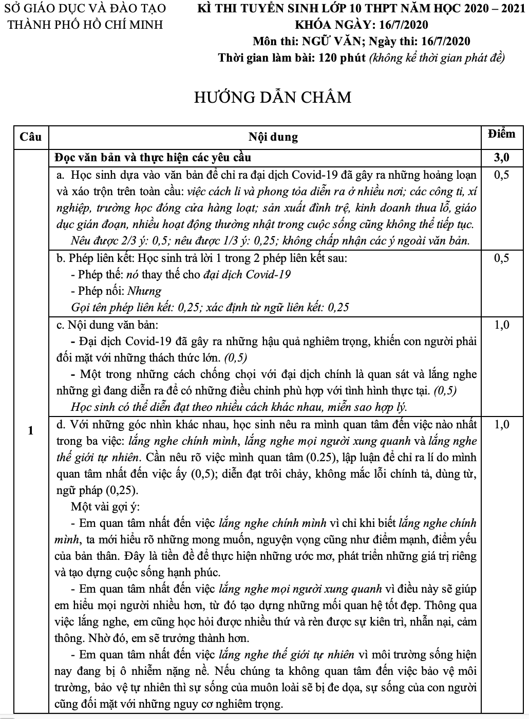 Đáp án thi tuyển sinh lớp 10 môn Ngữ Văn tại TP.HCM - Ảnh 3