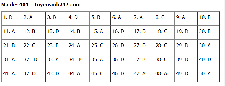 Đáp án môn Tiếng Anh tốt nghiệp THPT 2020 - đầy đủ mã đề - Ảnh 1