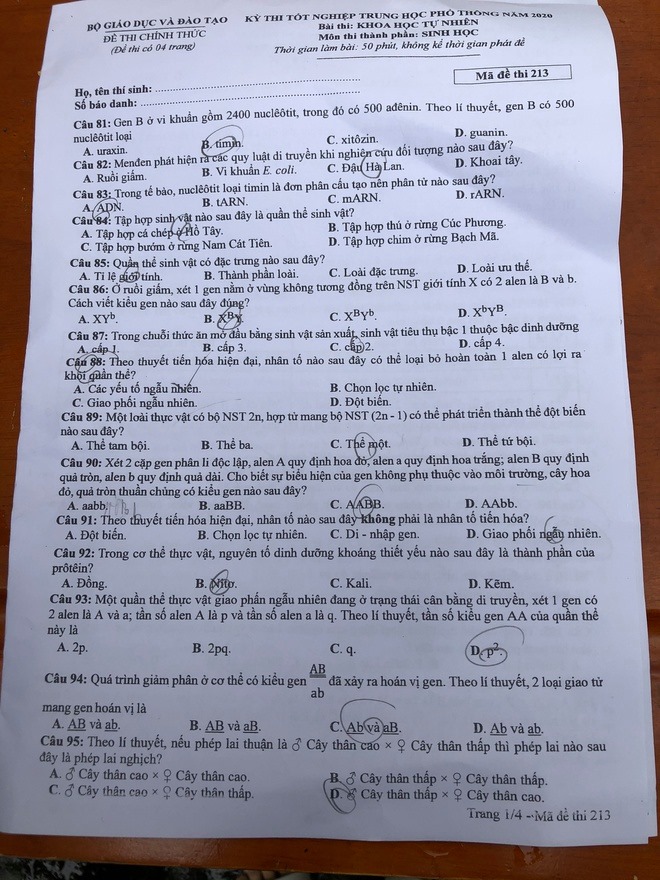 Đề thi & Đáp án môn Sinh Học THPT quốc gia 2020 - Ảnh 2
