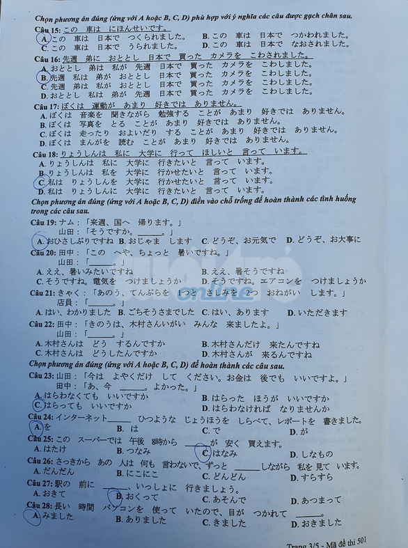 Đề thi & Đáp án môn Tiếng Nhật THPT quốc gia 2020 - Ảnh 3