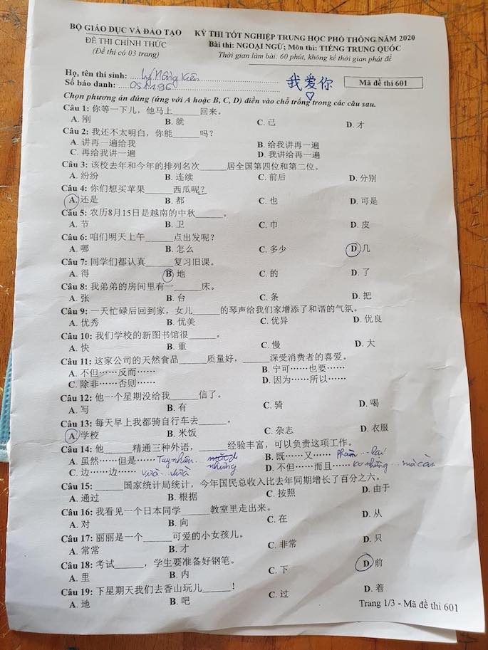 Đề thi & Đáp án môn Tiếng Trung THPT quốc gia 2020 - Ảnh 1