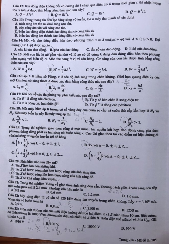 Đề thi & Đáp án môn Vật Lý THPT quốc gia 2020 - Ảnh 3