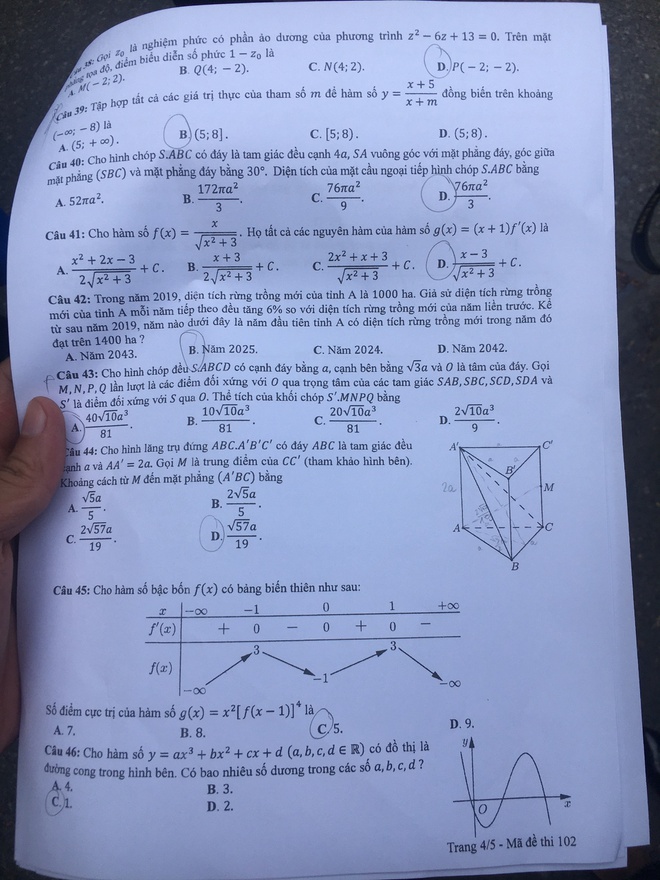 Đáp án gợi ý 24 mã đề thi môn Toán tốt nghiệp THPT 2020 - Ảnh 24