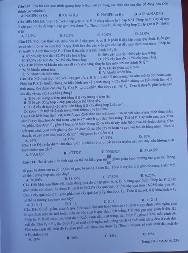 Đề thi và Đáp án môn Sinh Học thi tốt nghiệp đợt 2 năm 2020 - Ảnh 7