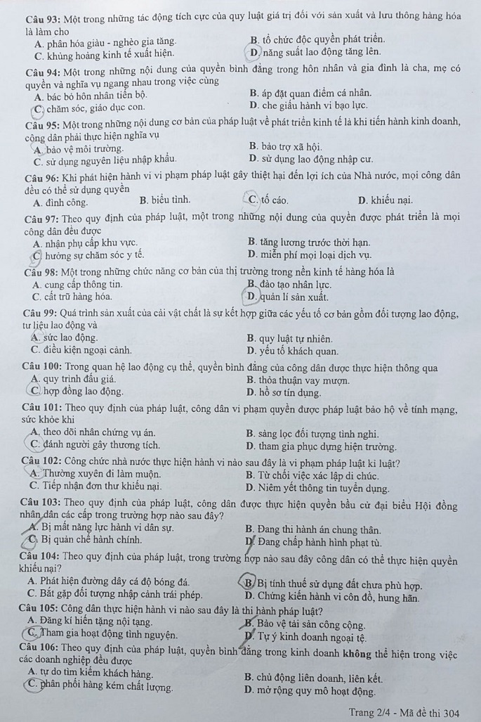 Đề thi và Đáp án môn GDCD thi tốt nghiệp đợt 2 năm 2020 - Ảnh 2
