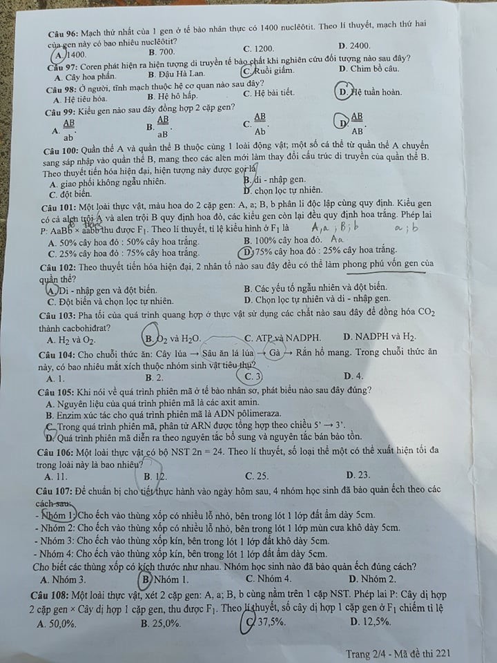 Đề thi và Đáp án môn Sinh Học thi tốt nghiệp đợt 2 năm 2020 - Ảnh 2
