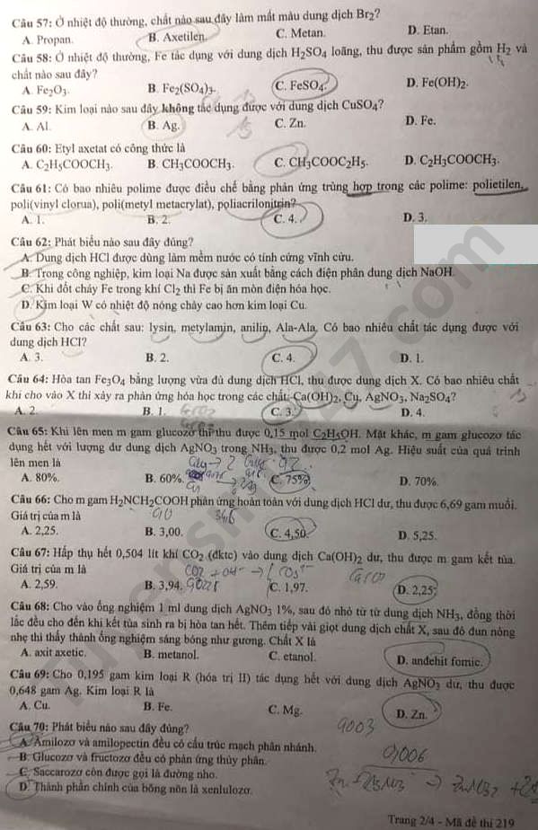 Đề thi và đáp án môn Hoá Học thi tốt nghiệp THPT đợt 2 - Ảnh 2