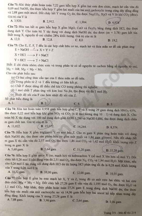 Đề thi và đáp án môn Hoá Học thi tốt nghiệp THPT đợt 2 - Ảnh 3