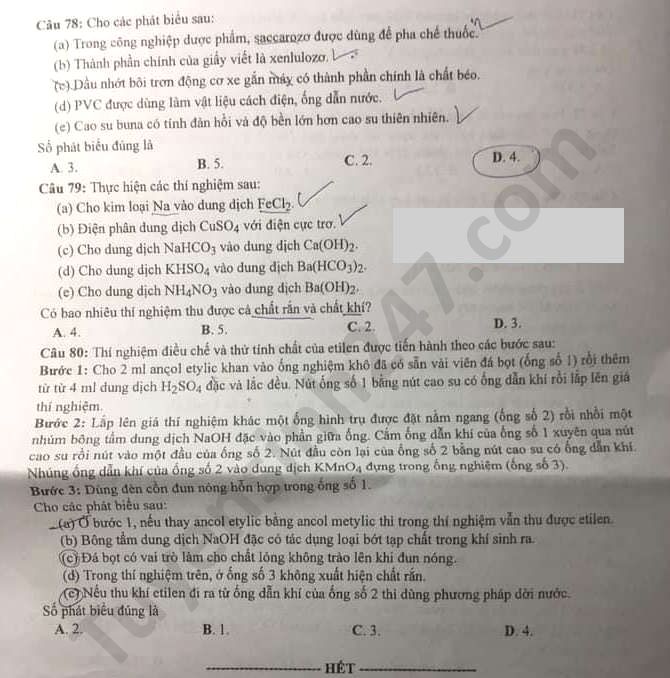 Đề thi và đáp án môn Hoá Học thi tốt nghiệp THPT đợt 2 - Ảnh 4