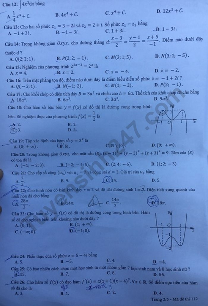 Đề thi & Đáp án môn Toán thi tốt nghiệp đợt 2 năm 2020 - Ảnh 7